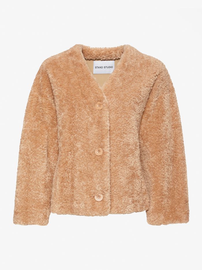 ג’קט דמוי פרווה עם כפתורים - בגדים