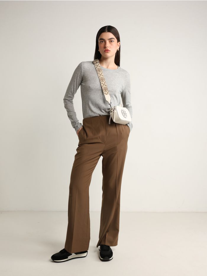 מכנסיים מחויטים חיתוך קרופ - בגדים