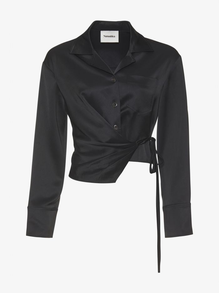 חולצה מכפותרת מסאטן - בגדים