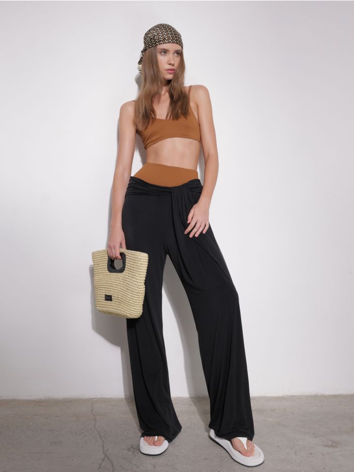 מכנסיים ארוכים נשפכים עם כיווצים - בגדים