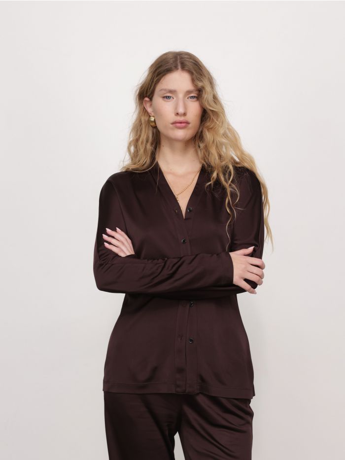 חולצה מכופתרת צווארון גבוה - בגדים