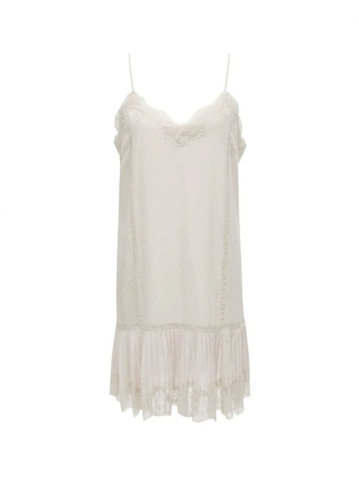 שמלת משי בגימור קפלים ותחרה - בגדים