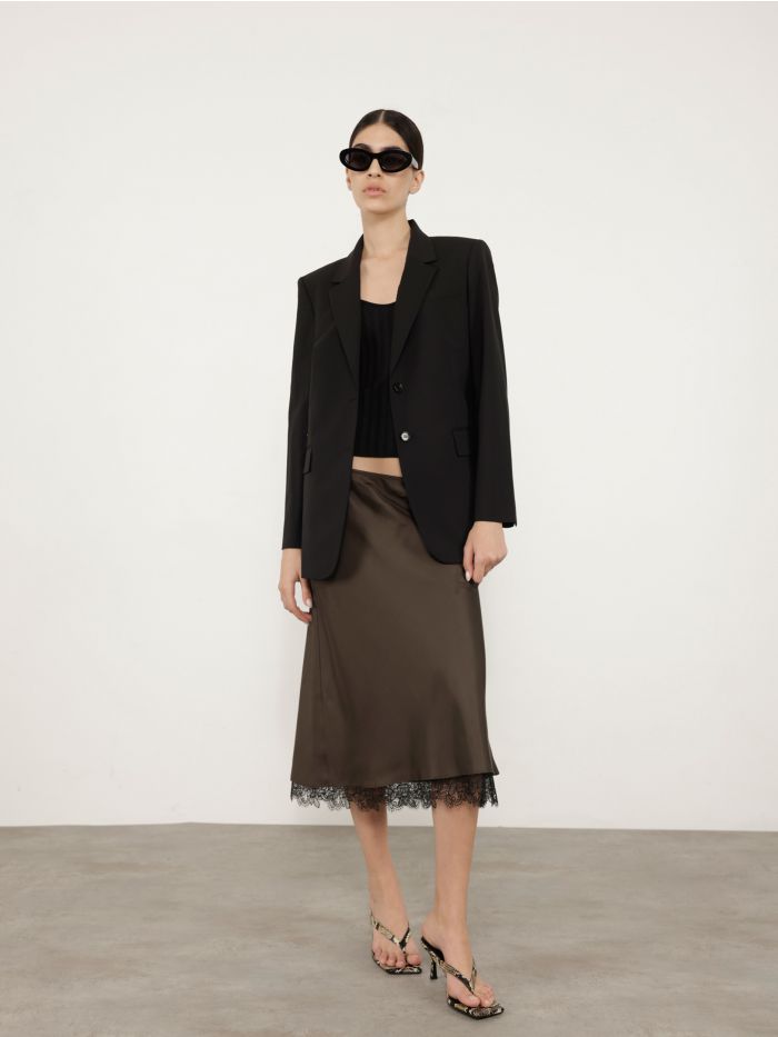 חצאית משי עם עיטור תחרה - בגדים