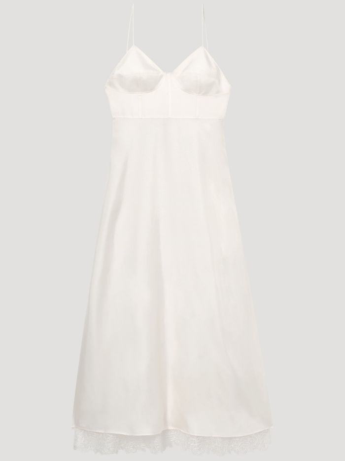 שמלת סליפ ממשי עם עיטור תחרה - בגדים