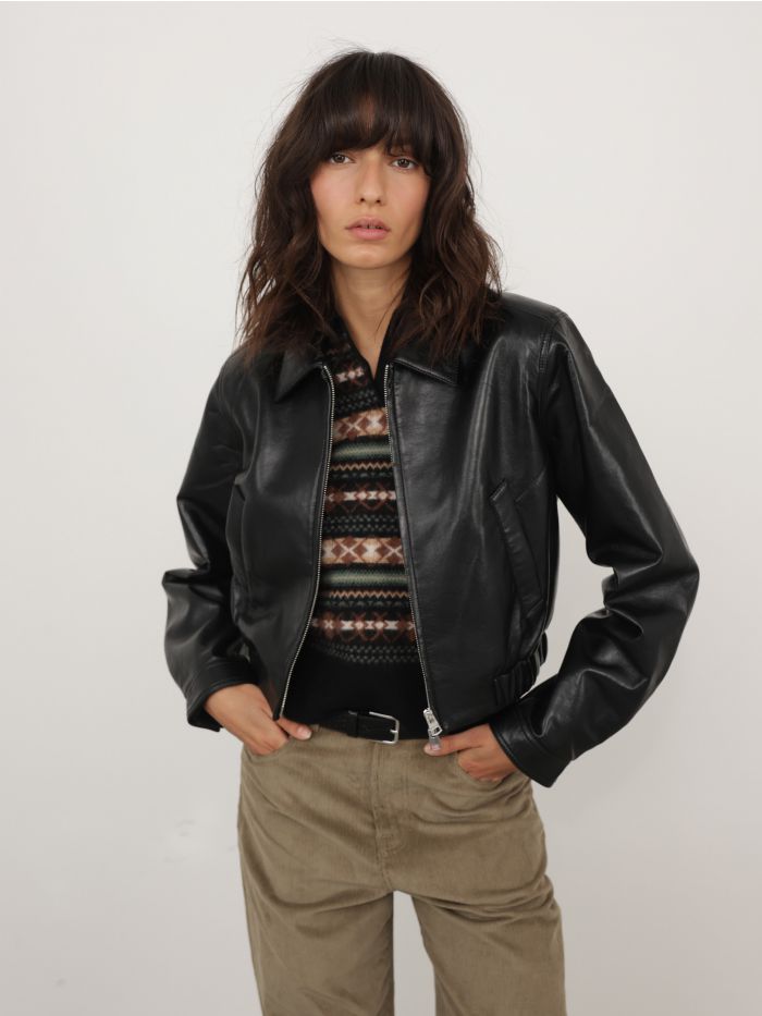 מעיל עור קרופ - בגדים