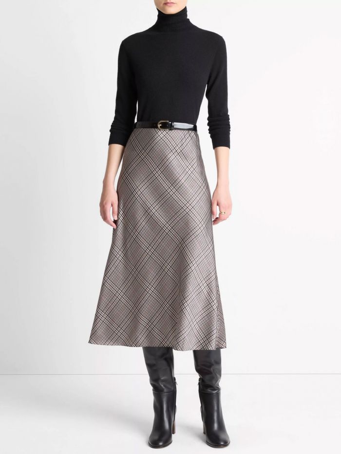 חצאית מידי משובצת - בגדים