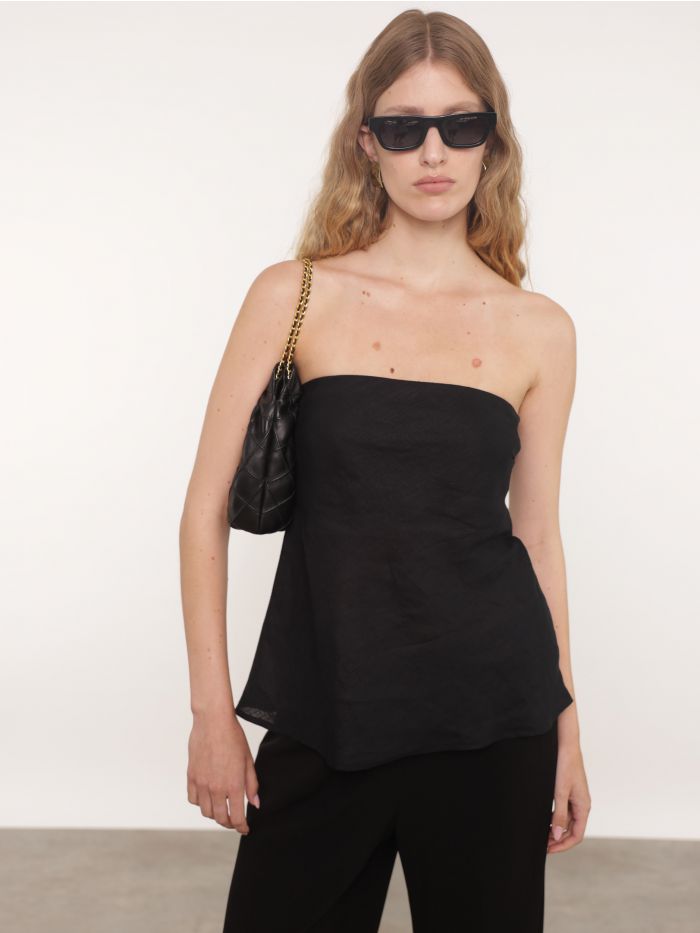 חולצת סטרפלס מבד לינן - בגדים