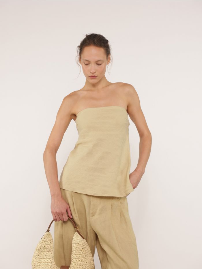 חולצת סטרפלס מבד לינן - בגדים