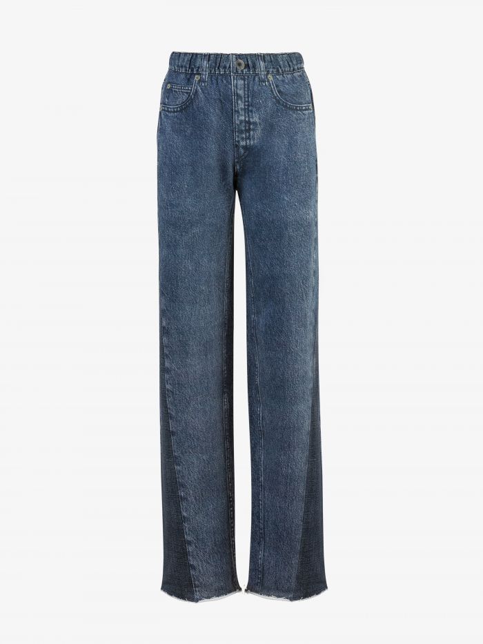 מכנסיים דמוי ג’ינס עם גומי במותן - בגדים