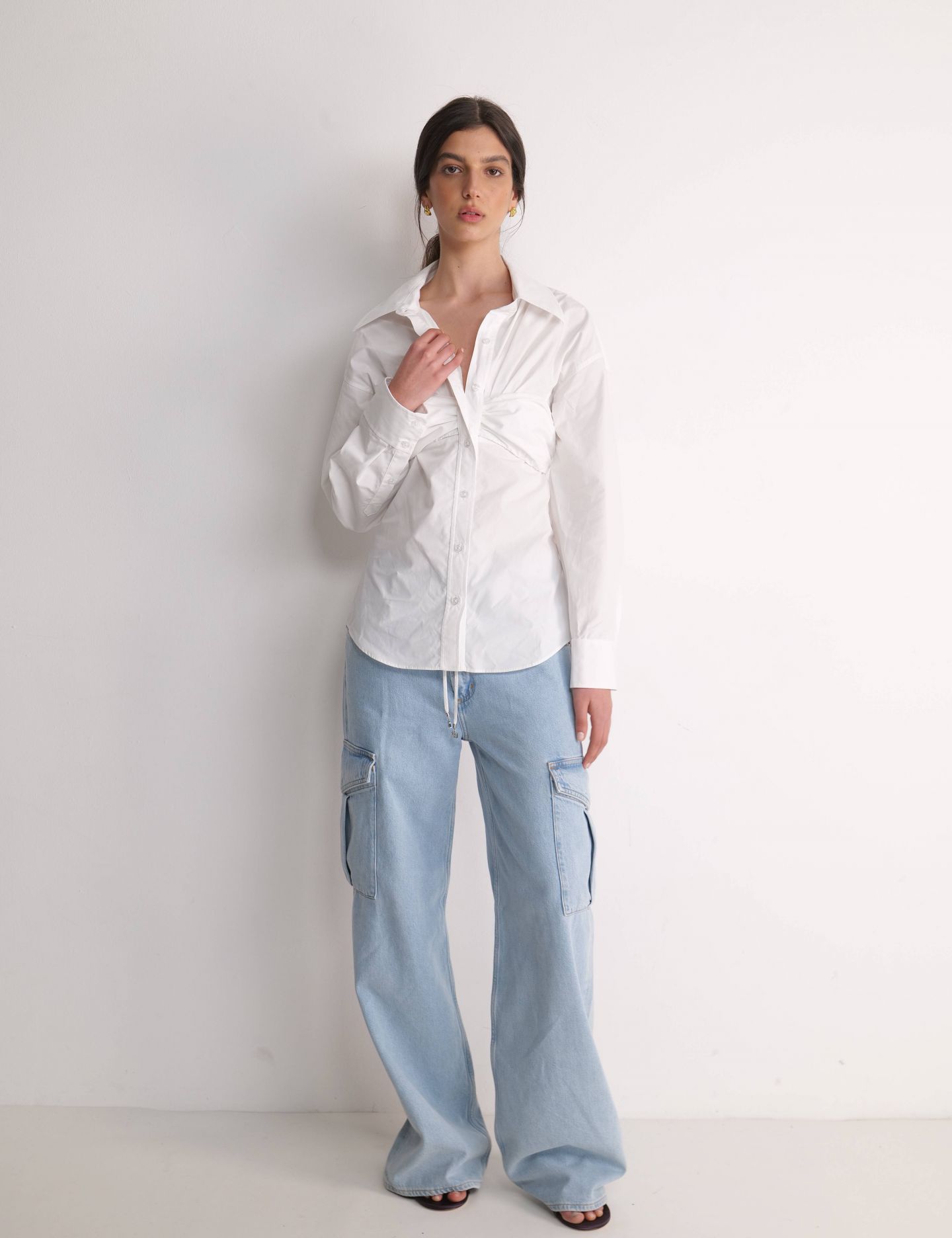 חולצת אוקספורד בשילוב טופ בנדו - בגדים