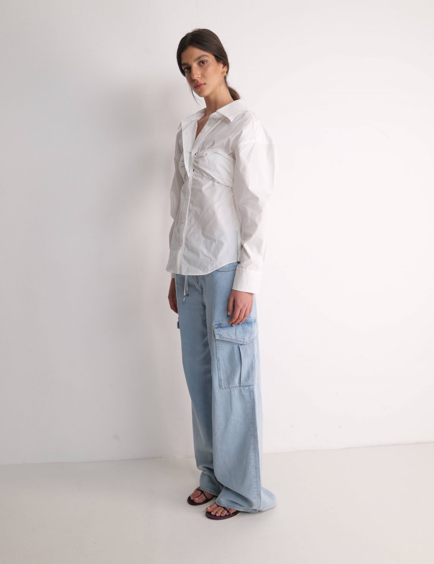 חולצת אוקספורד בשילוב טופ בנדו - בגדים